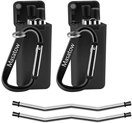 2 Pack Collapsible Reusable Straw,Masatow Folding Straw Composed of Stainless Steel and Food-grade Silicone,Portable Set with Hard Case Holder&Keychain &Cleaning Brush Best For Party Travel Household