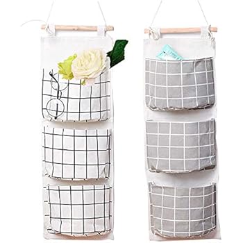 HomRing Hanging Storage Bag, Wall Mounted 3 Bags Nursery Storage Bag Over The Door Storage Pockets Fabric Wall Door Closet Hanging Storage Bag Organizer 2 Packs