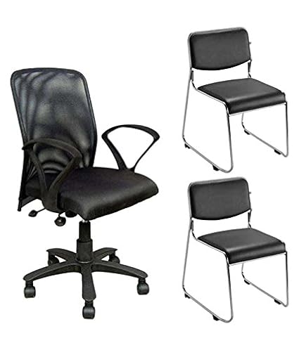 Nice Goods One Mesh Back Office Chair With Two Visitor Chairs