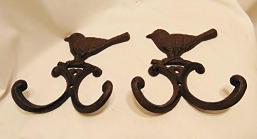 Bird Coat Key Hat Hook Pair of 2 Cast Iron Rack Hanger Clothes