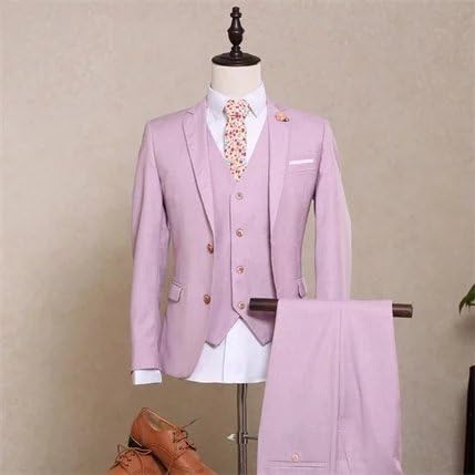 Amazon ノーブランド品 ピンクスーツ ２ボタンスリムスーツ ビジネススーツ シングル メンズスーツ 紳士服 Suit ベスト付き メンズ 大きいサイズおしゃれスーツ L スーツ ビジネスウェア 通販