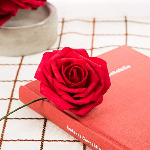 ZOOYOO Artificial Flowers Dark Red Roses 50pcs,Wedding Bridesmaid Bridal Bouquets Centerpieces,Wedding Decorations,Real Looking Fake Roses Stem for Party Decoration,Baby Shower Home Decorations - Thumbnail 4