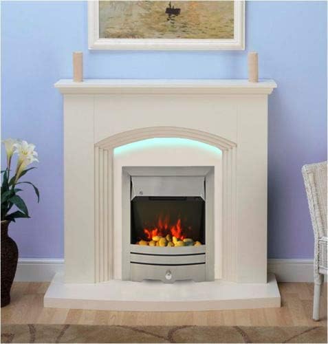 Modern Cream Brushed Steel Electric Fire Surround Complete Fireplace Package with LED Light