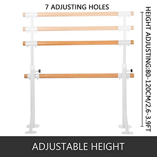 Popsport Traditional Wood Portable Floor Single/Double Bar Ballet Barre 4/5FT Firm Ballet Bar Professional Height Floor Mount Ballet Barre Portable for Home Dance Barre Fitness Bar (4FT, White/Double) - Thumbnail 2