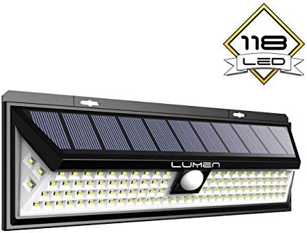 Solar Lights Outdoor Motion Sensor Wireless Security Light - 118 LED 270° Wide Angle - Super Bright Light - IP65 Waterproof Durable High Efficiency All Weather - Wall Garage Patio Fence Garden Shed