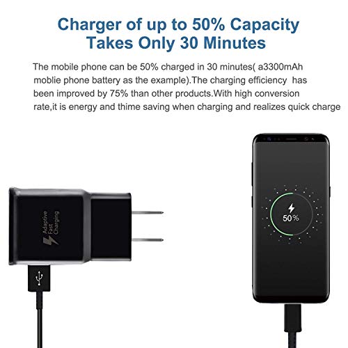 Adaptive Fast Wall Charger Adapter with USB Type C to A Cable Cord Compatible Samsung Galaxy S10 / S9 / S9+ / S8 / S8 Plus/Active/Note 8 / Note 9 and More