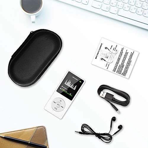 Aigital MP3 Player, Portable HiFi Lossless Sound Music Player with 32 GB Micro SD Card and Support Up to 128GB, Support Photo Viewer, Game/E-Book, Built in Speaker-White