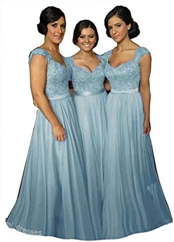Fanciest Women' Cap Sleeve Lace Bridesmaid Dresses Long Wedding Party Gowns