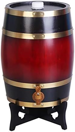 Mkuha Wooden Wine Barrel Dispenser Pine Wood Barrel for Wine, Spirits, Beer or Juice,Aluminum Foil Liner,Vertical, Red, 20L