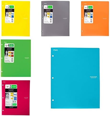 Five Star Binder Pocket Folder, Stay-Put 2-Pocket Folder, 9-1/2"x 11-3/4", Assorted colors 6 pack