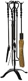 Uniflame 5 Piece Twist Wrought Iron Fire Set, Black