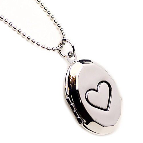 Photo Locket Necklace Diy Picture Carving Heart Oval Pendant for Girl White Gold Plated 18 inch