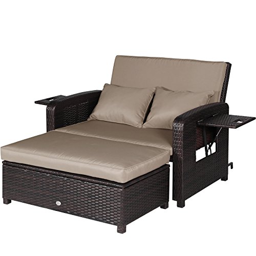 Cloud Mountain Outdoor Loveseat Daybed 2 Piece Wicker Rattan Resin