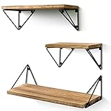 BAYKA Floating Mounted Set of 3 Rustic Wood Wall Shelves for Living Room, Bedroom, Bathroom