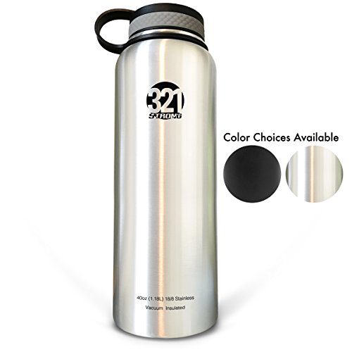 Vacuum Insulated Wide Mouth Stainless Steel Sweat Proof Water Bottle , 40 Ounce , Brushed