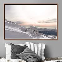 Framed Canvas Wall Art Snow Mountain Cool Expressive Farmhouse/Country Landscape Mountain Top Multicolor Photography Portrait Realism - 16x24 inches