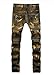 Men's Vintage Golden Biker Slim Fit Skinny Distressed Runway Denim Jeans Pants