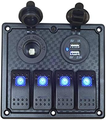 JOYHO 4/6/8 Gang Rocker Switch Panel Fuse Panels Waterproof, Dual USB Charger Port DC 12V Power Socket, 12/24V Breaker Switches, for RV Marine Car Vehicles Truck Boat, Blue Light
