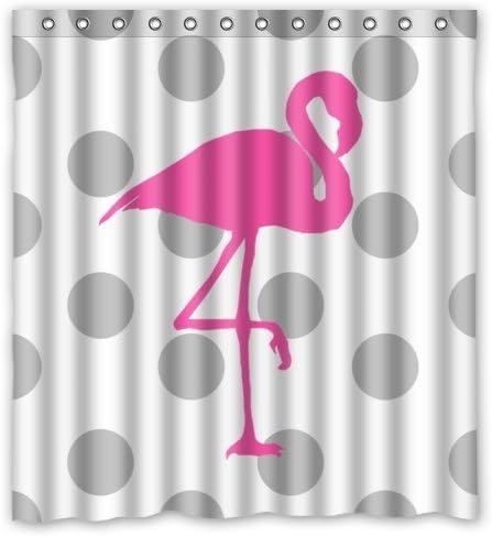 Grey White Polk Dots Pink Flamingo Shower Curtains Polyester Waterproof 66" x 72"