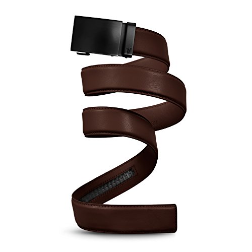 Mission Belt Men's Ratchet Belt - Unobtainium - Swat Black Buckle / Chocolate Brown Leather Strap, Extra Large (39 - 42)