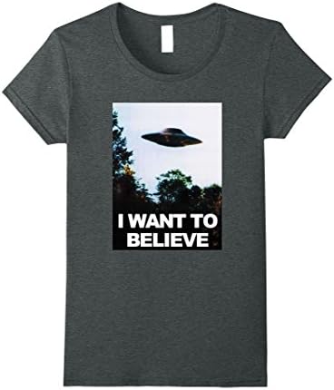 Womens I Want To Believe Alien UFO T-Shirt OVNI Shirt Medium Dark Heather