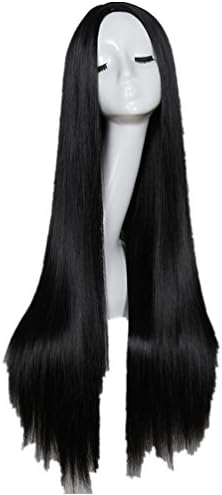 Marryqueen Black Color 100cm Long Straight Middle of Hair Cosplay Wigs