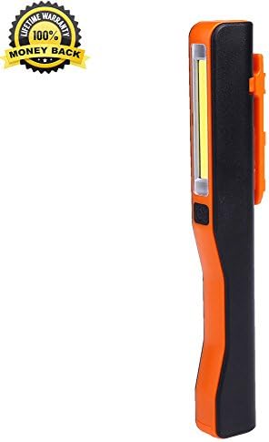 Rechargeable Work Light, 2-way Slim Portable Pocket COB Flood Light Inspection Lamp / LED Flashlight - Super Bright Torch, Magnetic Clip, USB Charging Cable (Orange)