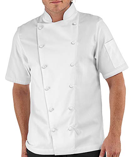 Men's Traditional Chef Coat with Knotted Cloth Buttons (XS-3X, 3 Colors) (X-Large, White)
