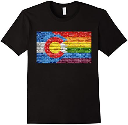 Mens Brick Wall Colorado and Lgbt Lesbian Gay Pride Flag T-shirt 2XL Black