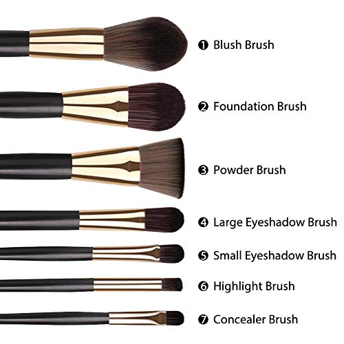 BEAKEY Makeup Brushes with Makeup Sponge, 7+1 Pcs Professional Makeup Brush Set, Premium Synthetic Foundation Powder Concealers Kabuki Eyeshadow Concealer Highlighter Blending Brush Kit
