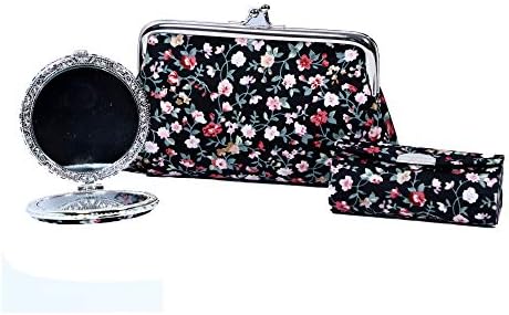 ERA INNOVATIVE GIFTING Floral Coin Pouch with lipstick Case and Small Mirror for Women Girls Ideal Gift Kit Black Color