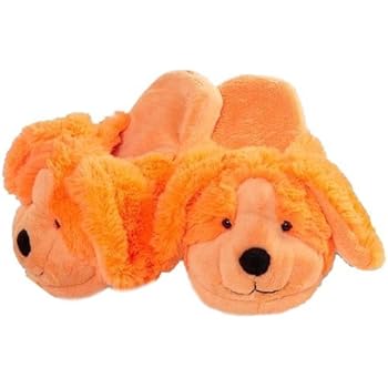 Pillow Pets Neon Puppy Slippers - Kids Soft Chenille Plush Animal Slippers - Medium