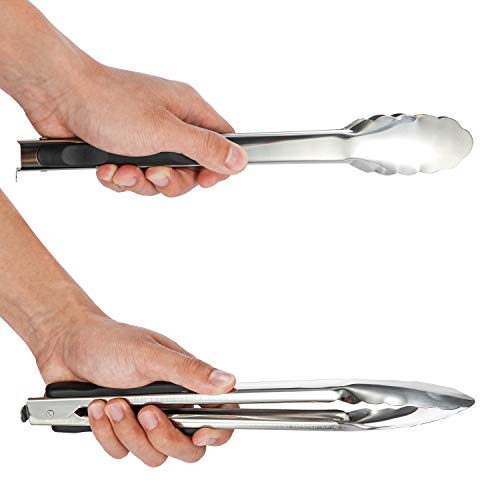 Maitys Set of 6 Cooking Tongs 9, 12, 14 Inch Stainless Steel Locking Kitchen Tongs Heavy Duty Kitchen BBQ Tongs Set for Cooking, Grilling and Barbecue