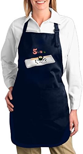I LOVE Sushi Unisex Apron With An Adjustable Neck &amp; Visible Center Pocket Stylish Navy