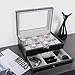 BASTUO 12 Jewelry Display Case Watch Box Organizer Holder with Jewelry Drawer for Storage, Men's Watch Storage Case Tray with Key&Lock, Black PU Leather with Glass Top