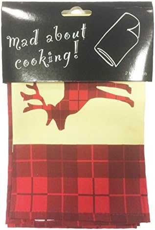 Wild Red Reindeer Tartan Christmas Pack Of Two Tea Towels (20in x 27in each-45cm x 65cm Approx)