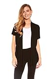 Womens Basic Short Sleeve Draped Open Front Cardigan In Solid Colors (Black-L)