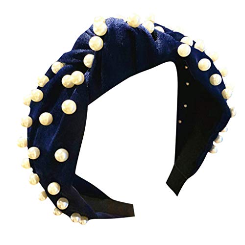Hongxin Womens Headband, Womens Sweatband & Sports Headband for Running, Crossfit, Cycling, Yoga - Women's Crystal Headband Fabric Hairband Head Wrap Hair Band Accessories (Navy)