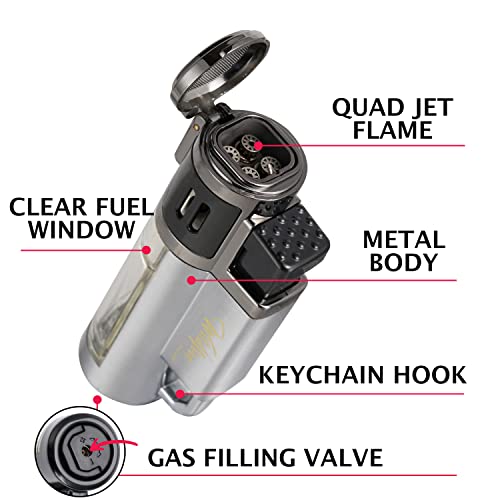 Jo Chef Butane Torch Lighter , Quad Flame Jet Lighter, Use for Years