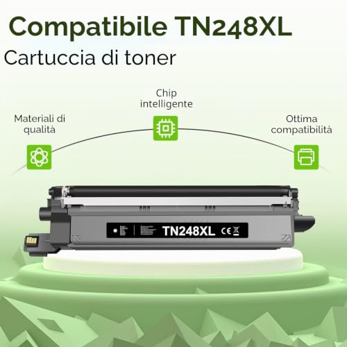 swiss toner TN248XL TN248 Toner Compatible for Brother MFC-L3740CDWE MFC-L3760CDW DCP-L3560CDW DCP-L3520CDW HL-L3220CWE HL-L3220CW Toner TN 248XL TN 248 (with Chip, Pak 2)