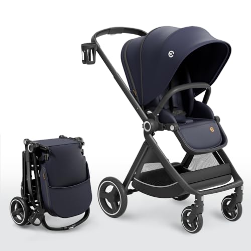 Reversible Baby Stroller, ELITTLE EMU Full-Size Toddler Stroller, Full Recline Cockpit Compact stroller, 0-36 Months Newborn Infant Stroller, All-Terrain stroller for City, Outdoor, Travel (Dark Blue)