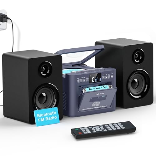 Greadio Stereo Shelf Systems Boombox CD and Cassette Player Combo, Bluetooth Home Stereo with FM Radio/USB/TF/AUX/Remote Control, Boombox CD Player(Dutch Blue