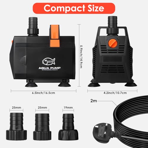 ITIY Submersible Water Pump Pond Pump, Water Fountain Pump Aquarium Water Pump with Flow Control for Fish Tank, Waterfall, Outdoor, Hydroponics (60W 3500L/H)