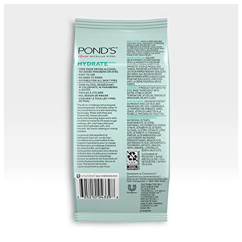 POND’S VITAMIN MICELLAR WIPES FOR DRY SKIN HYDRATE ALOE VERA REMOVES WATERPROOF MAKEUP 25 WIPES