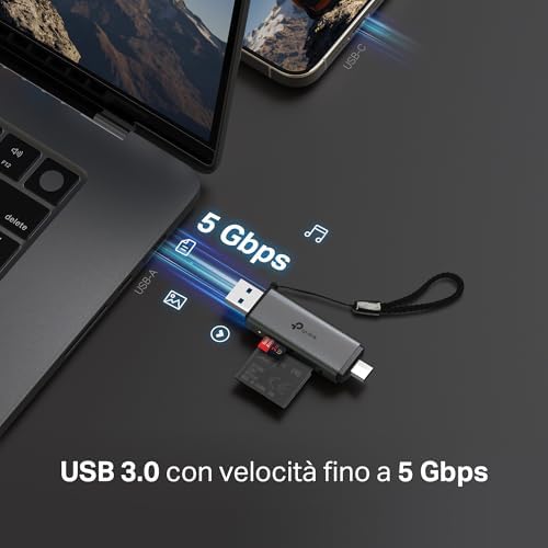 UA430D Lettore di Schede SD, USB 3.0 Type C&A, Supporta SD/SDHC/SDXC/mircoSD/microSDHC/microSDXC, UHS-I, Compatibile con Phone(iOS/Android), Tablet, Laptop e Desktop (Linux/Mac/Windows/Chrome)