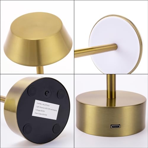 CORDLESS TABLE LAMP SET OF 2 LED RECHARGEABLE TABLE LAMPS BRUSHED GOLD BATTERY OPERATED TOUCH LAMP STEPLESS DIMMABLE PORTABLE NIGHT LIGHT FOR RESTAURANT BEDROOM COFFEE TABLE BAR