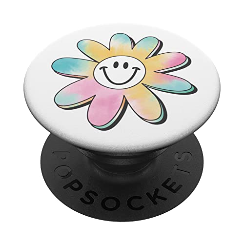 Rainbow Tie Dye Happy Face Flower Summer Smile Face Flower PopSockets Swappable…
