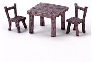 HOAZIACEHN Miniature Table and Chairs Set, Fairy Garden Furniture Ornaments, Miniature Table and Chairs Set for Dollhouse Accessories, Home Micro Landscape Decoration (A)