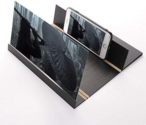 Qys 3D Mobile Phone Screen Stereoscopic Projection Magnifier - Amplifying 12 Inch Desktop Durable Wooden Bracket Foldable Wood Phone Holder HD Movie Video Stand (Black)
