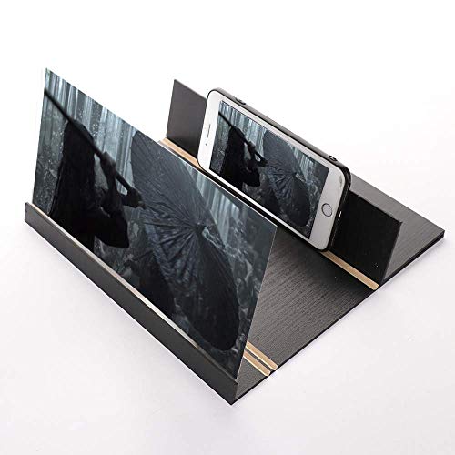 Qys 3D Mobile Phone Screen Stereoscopic Projection Magnifier - Amplifying 12 Inch Desktop Durable Wooden Bracket Foldable Wood Phone Holder HD Movie Video Stand (Black)